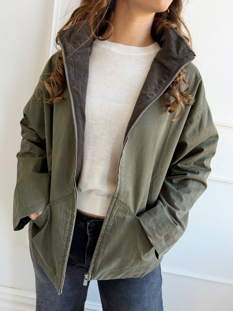 Corduroy Collar Zip Up Jacket - Spring Sweet