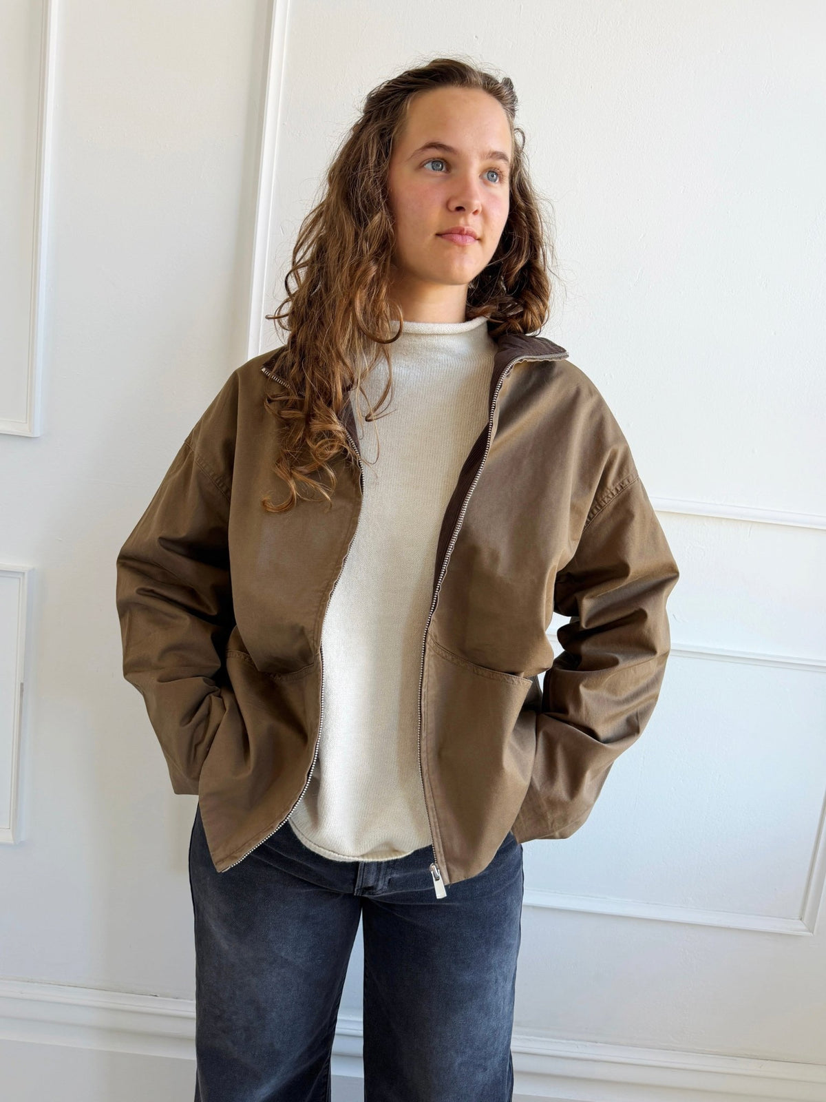 Corduroy Collar Zip Up Jacket - Spring Sweet