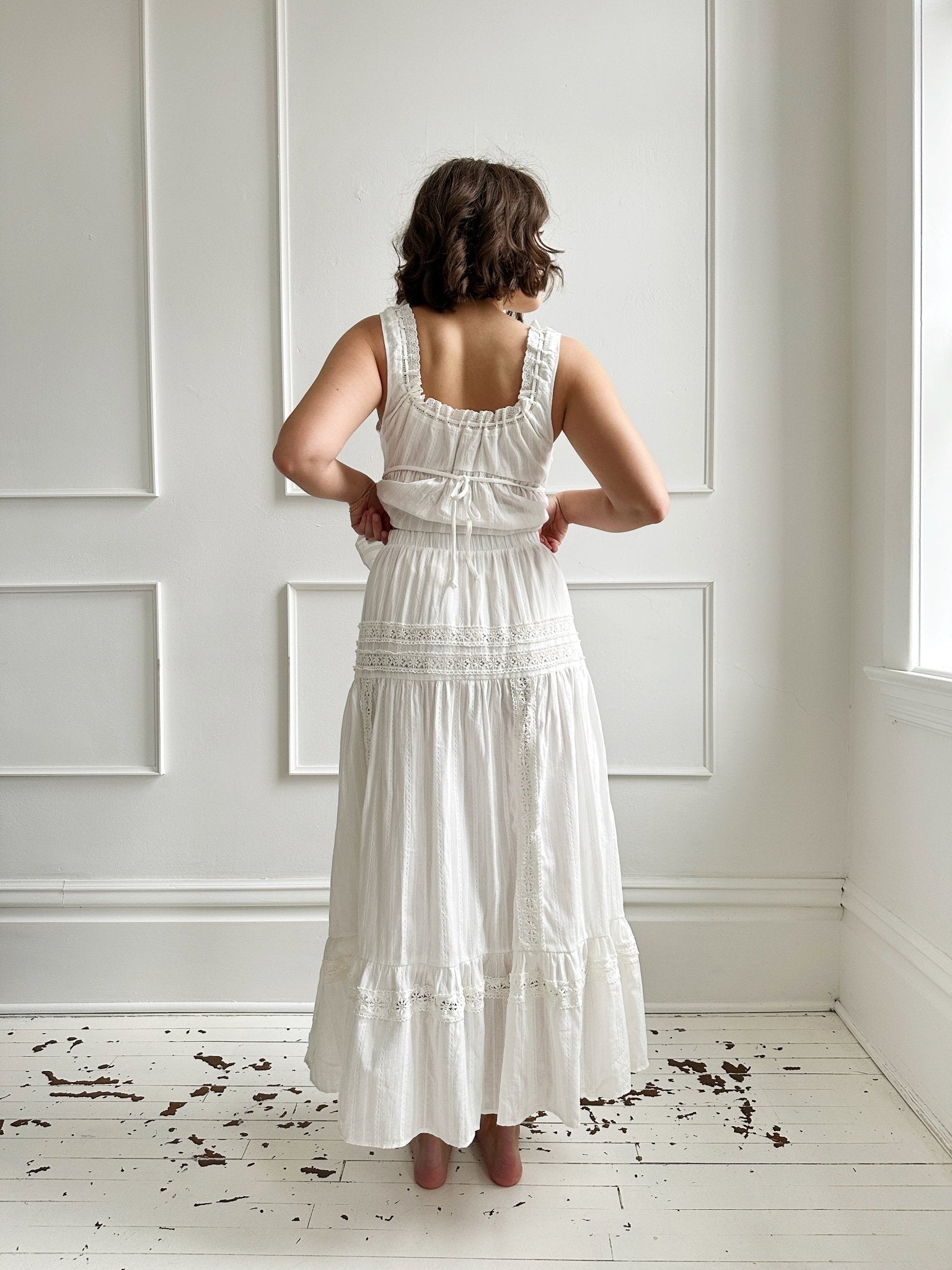 Cotton Midi Skirt w/ Inset Lace - Spring Sweet
