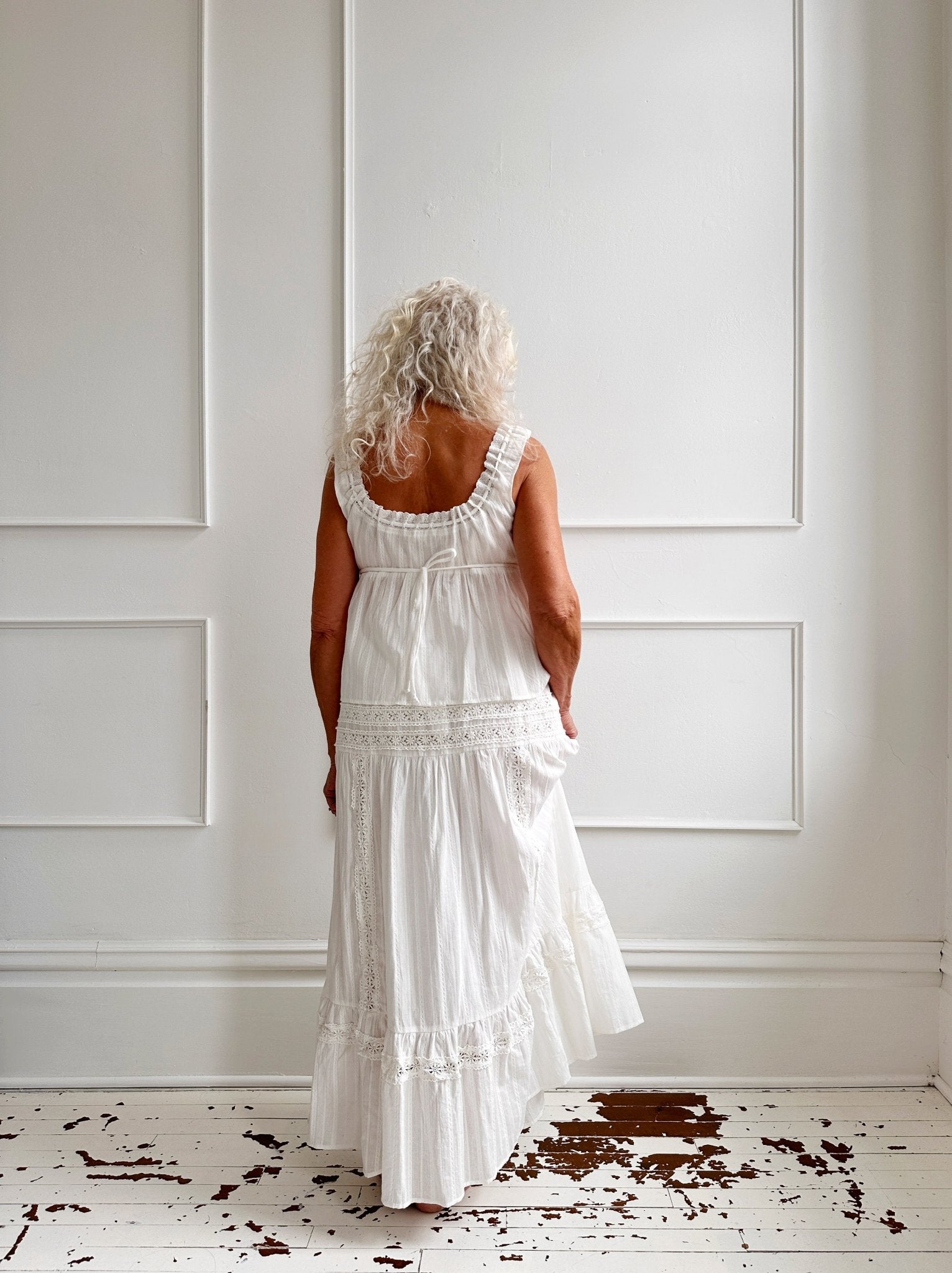 Cotton Midi Skirt w/ Inset Lace - Spring Sweet