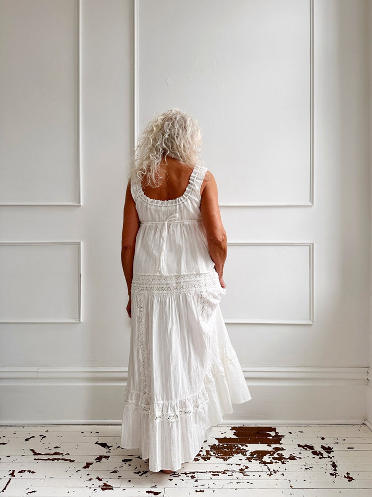 Cotton Midi Skirt w/ Inset Lace - Spring Sweet
