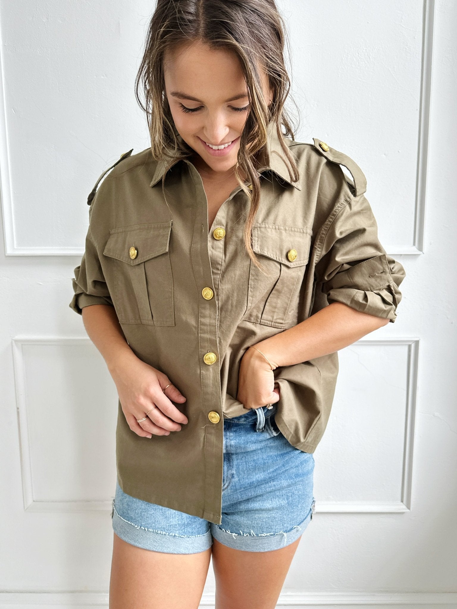 Cotton Twill Pocketed Button Up - Spring Sweet
