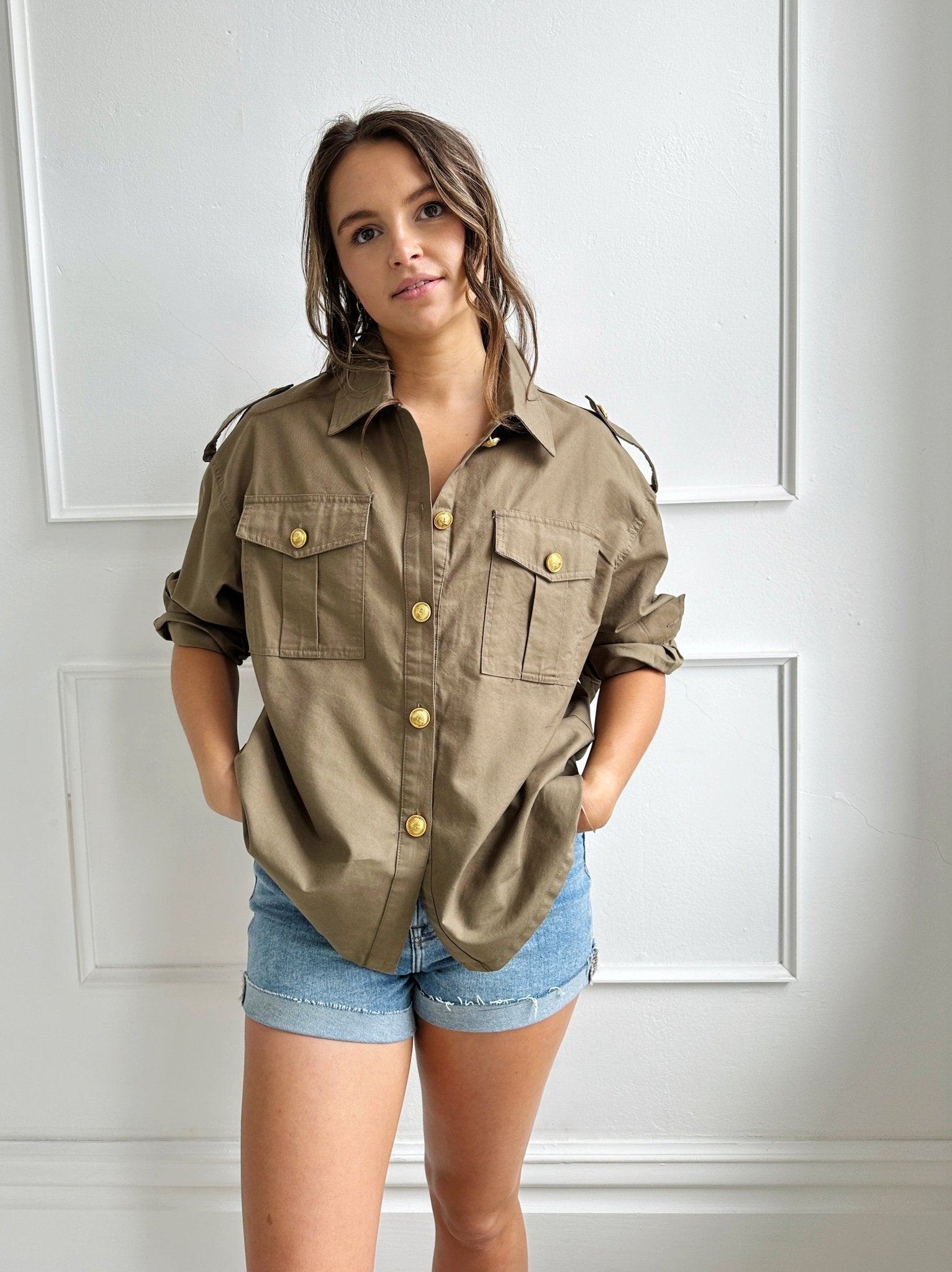 Cotton Twill Pocketed Button Up - Spring Sweet