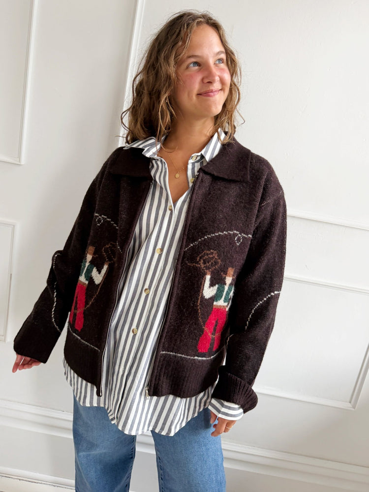 Cowboy Zip Up Sweater - Spring Sweet