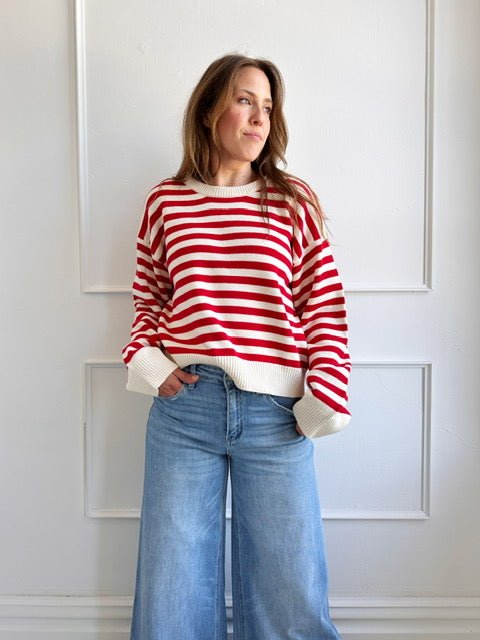 Crew Neck Stripe Pullover - Spring Sweet