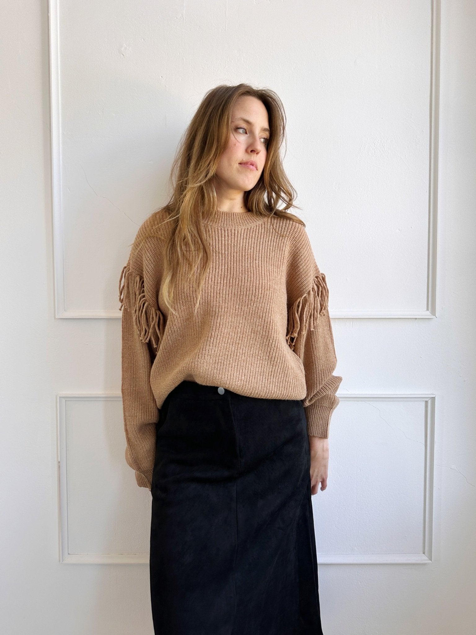 Crew Neck Sweater W/ Fringe - Spring Sweet