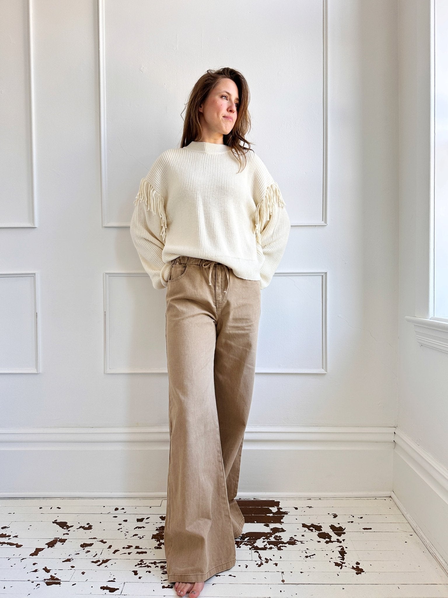 Crew Neck Sweater W/ Fringe - Spring Sweet
