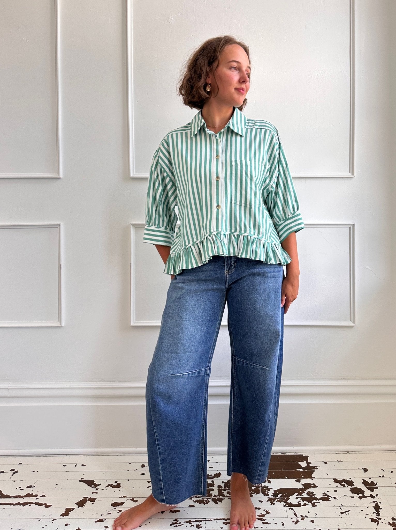 Cropped Button Up w/ Ruffle Hem - Spring Sweet