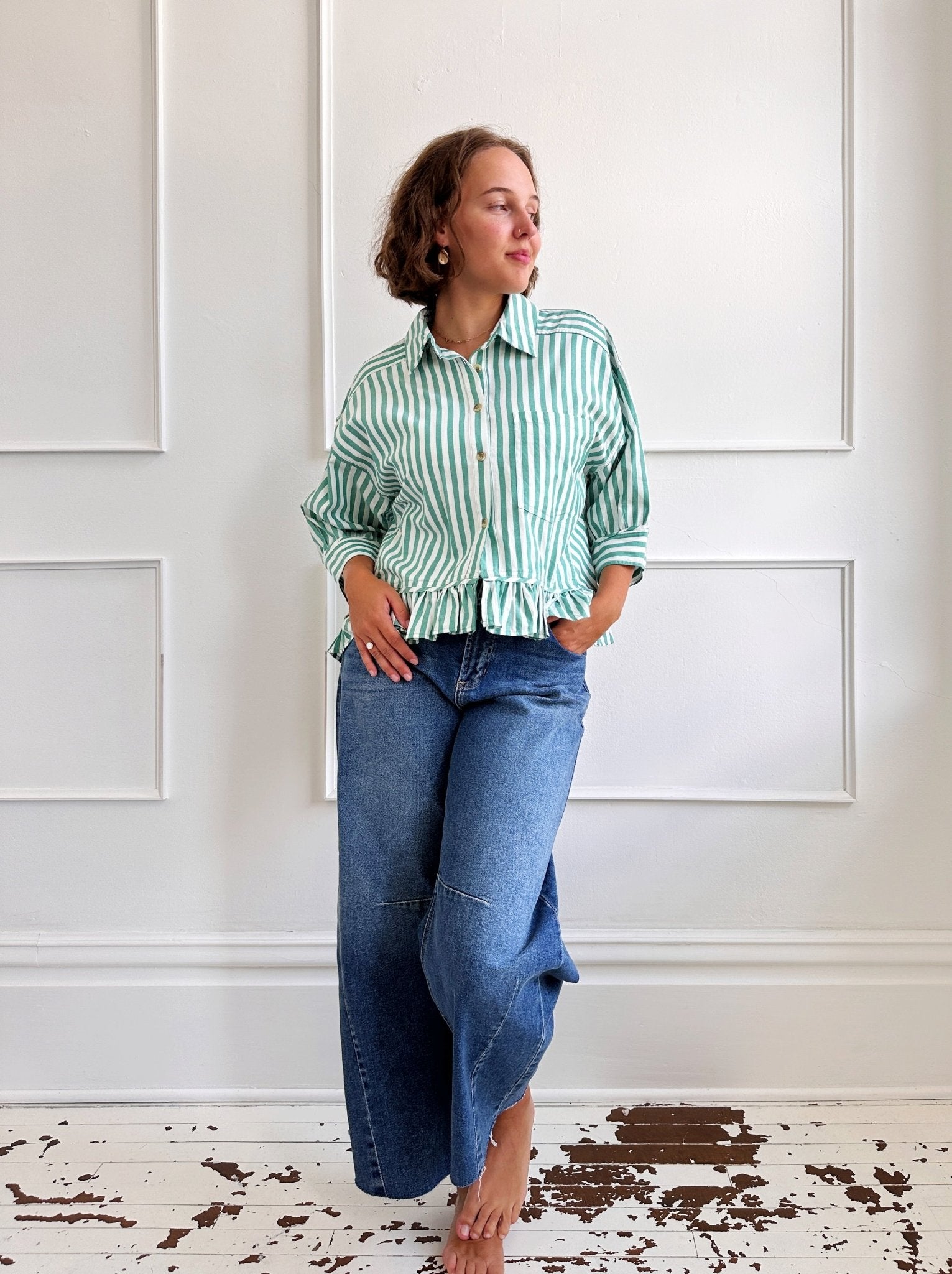 Cropped Button Up w/ Ruffle Hem - Spring Sweet