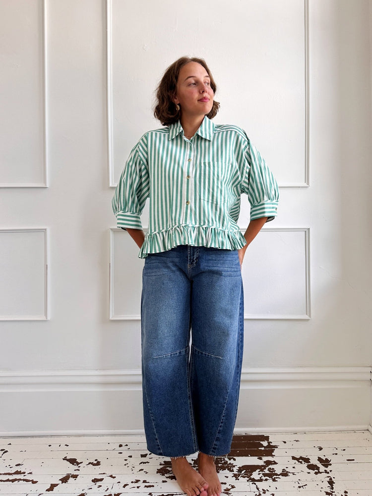 Cropped Button Up w/ Ruffle Hem - Spring Sweet