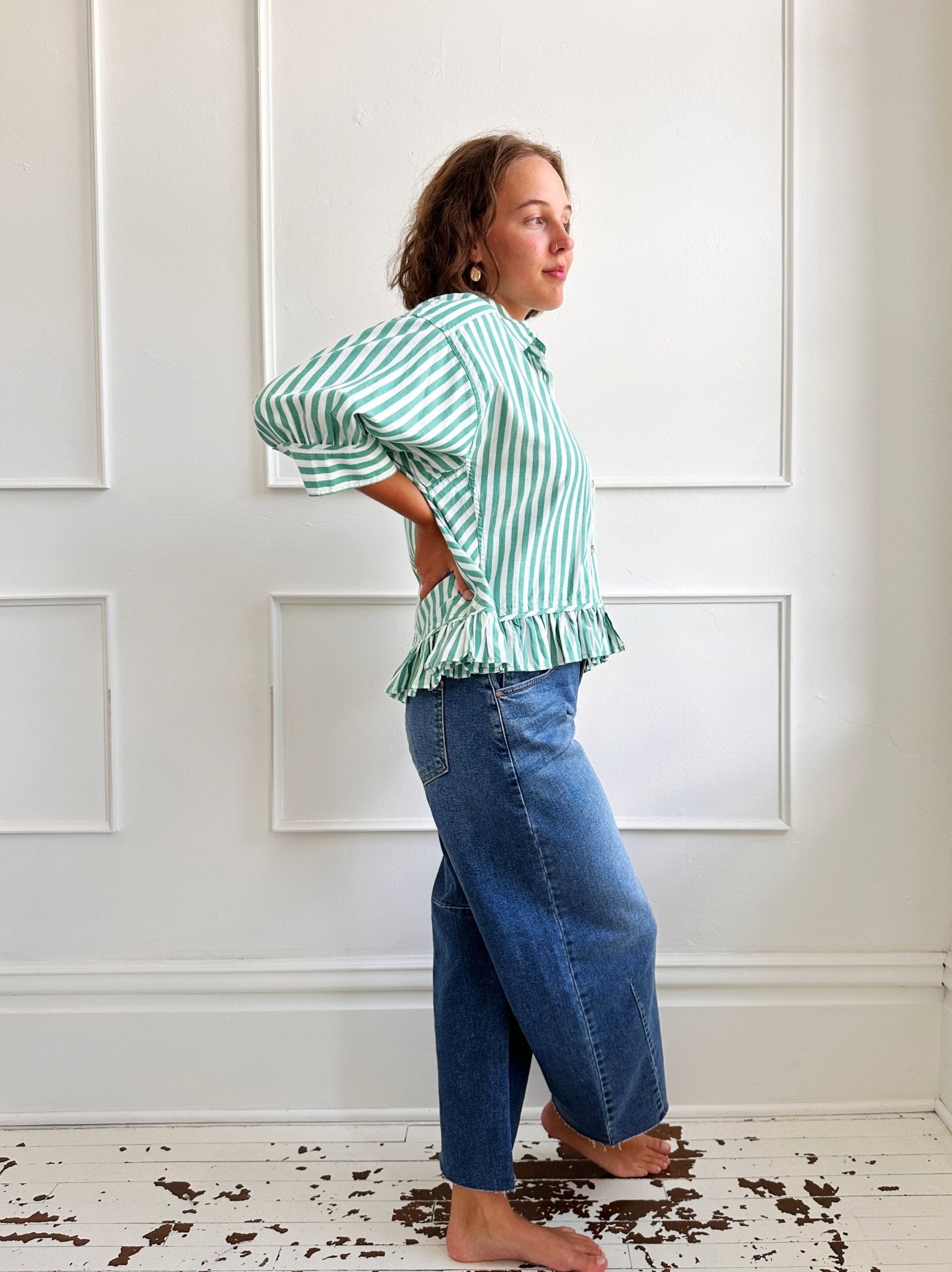 Cropped Button Up w/ Ruffle Hem - Spring Sweet