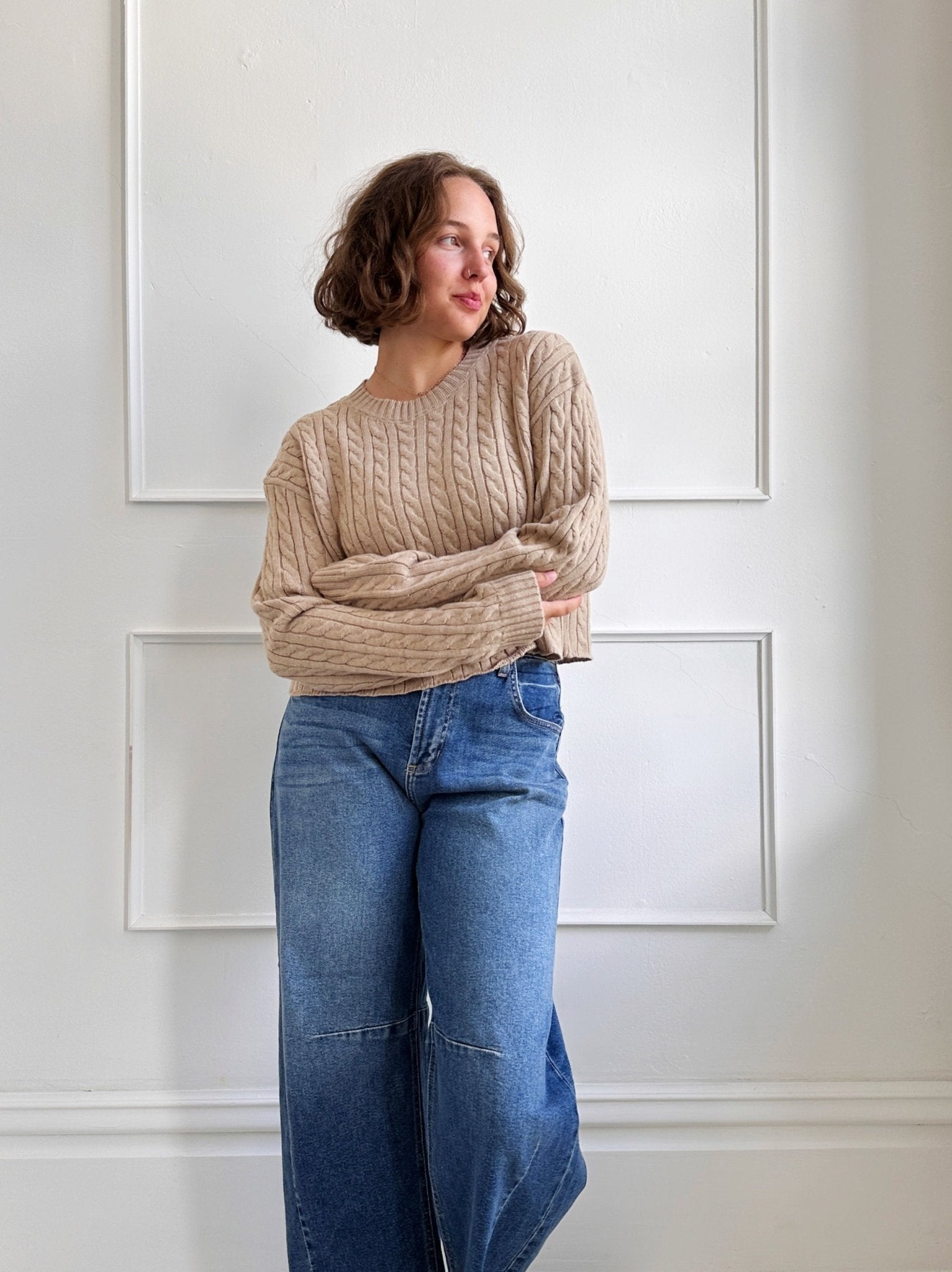 Cropped Cable Knit Sweater - Spring Sweet