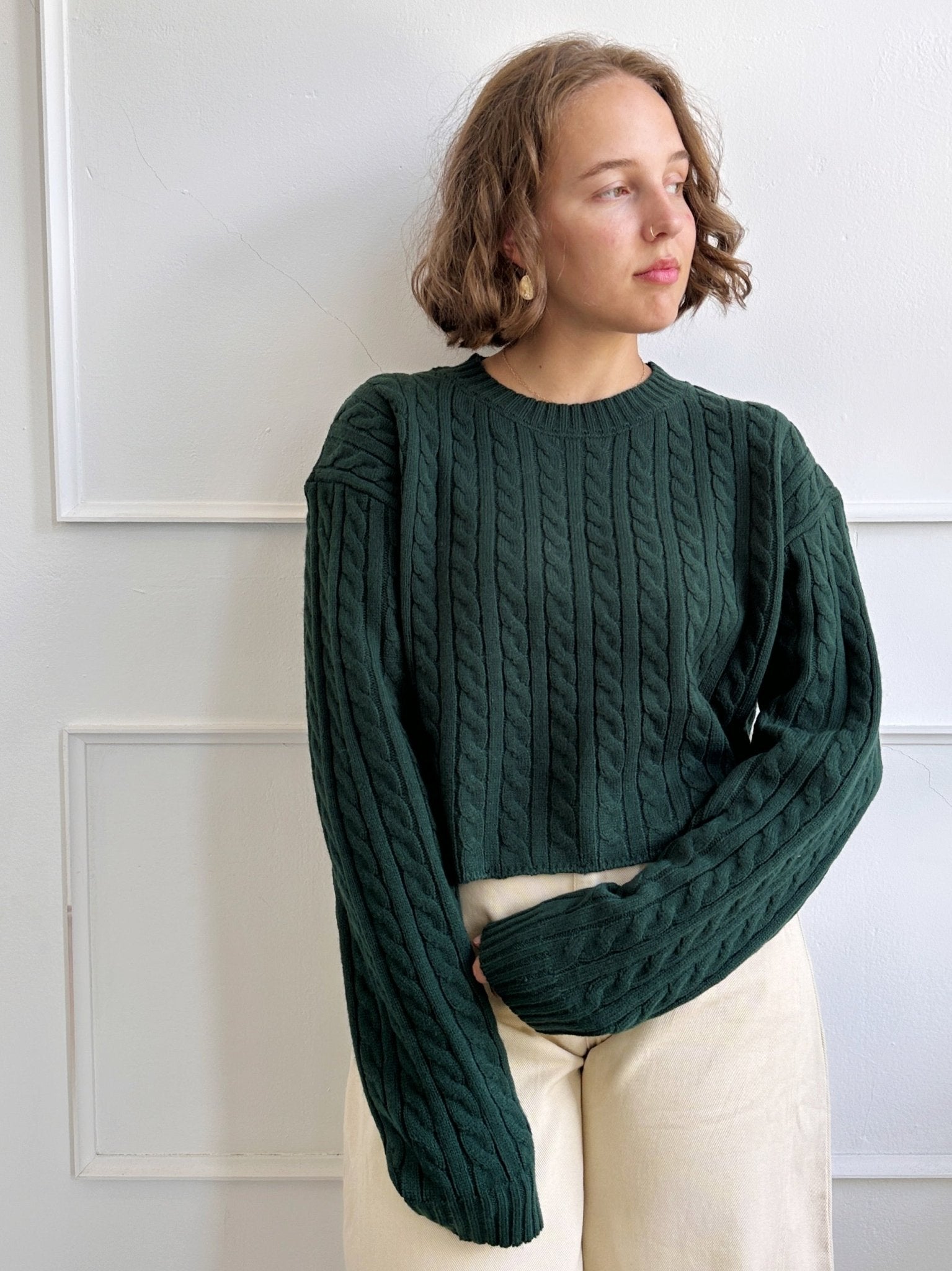 Cropped Cable Knit Sweater - Spring Sweet