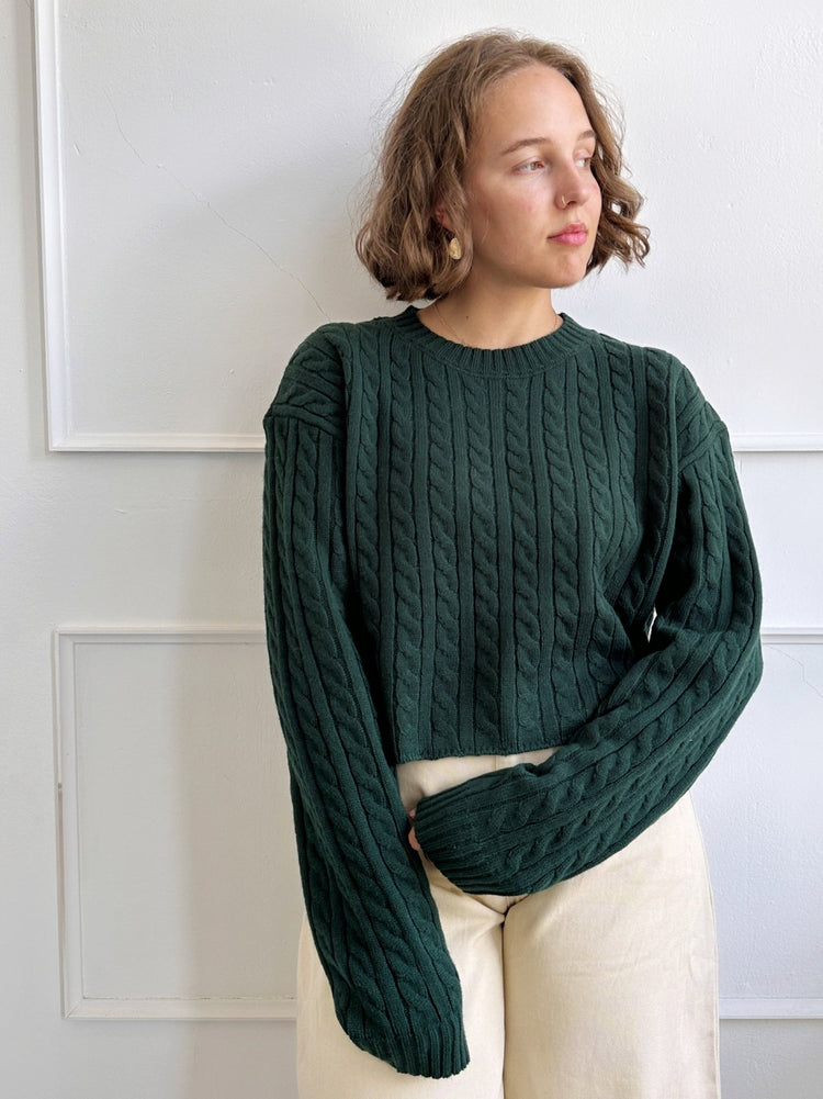 Cropped Cable Knit Sweater - Spring Sweet