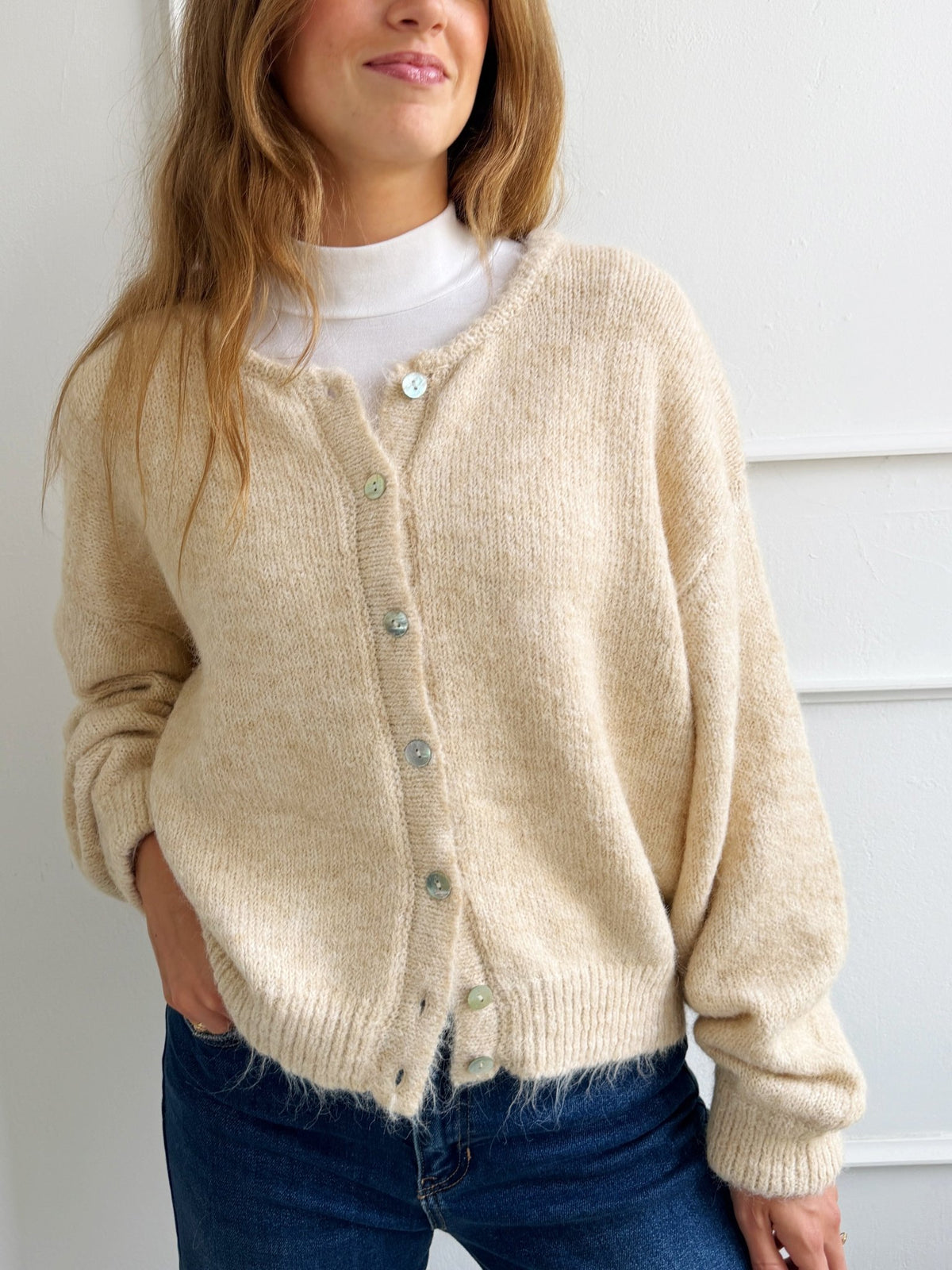 Cropped Cardigan w/ Shell Buttons - Spring Sweet