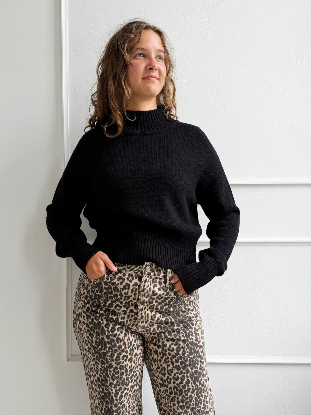 Cropped Mock Neck Sweater - Spring Sweet