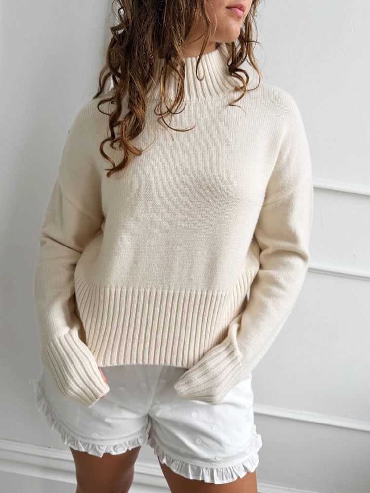 Cropped Mock Neck Sweater - Spring Sweet