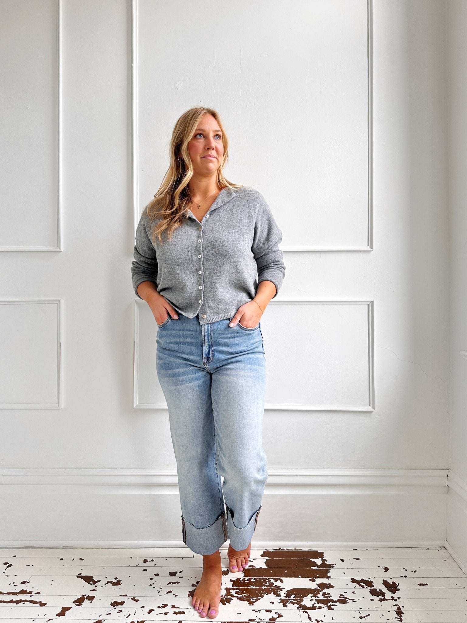 Cuffed High Rise Straight Denim - Spring Sweet
