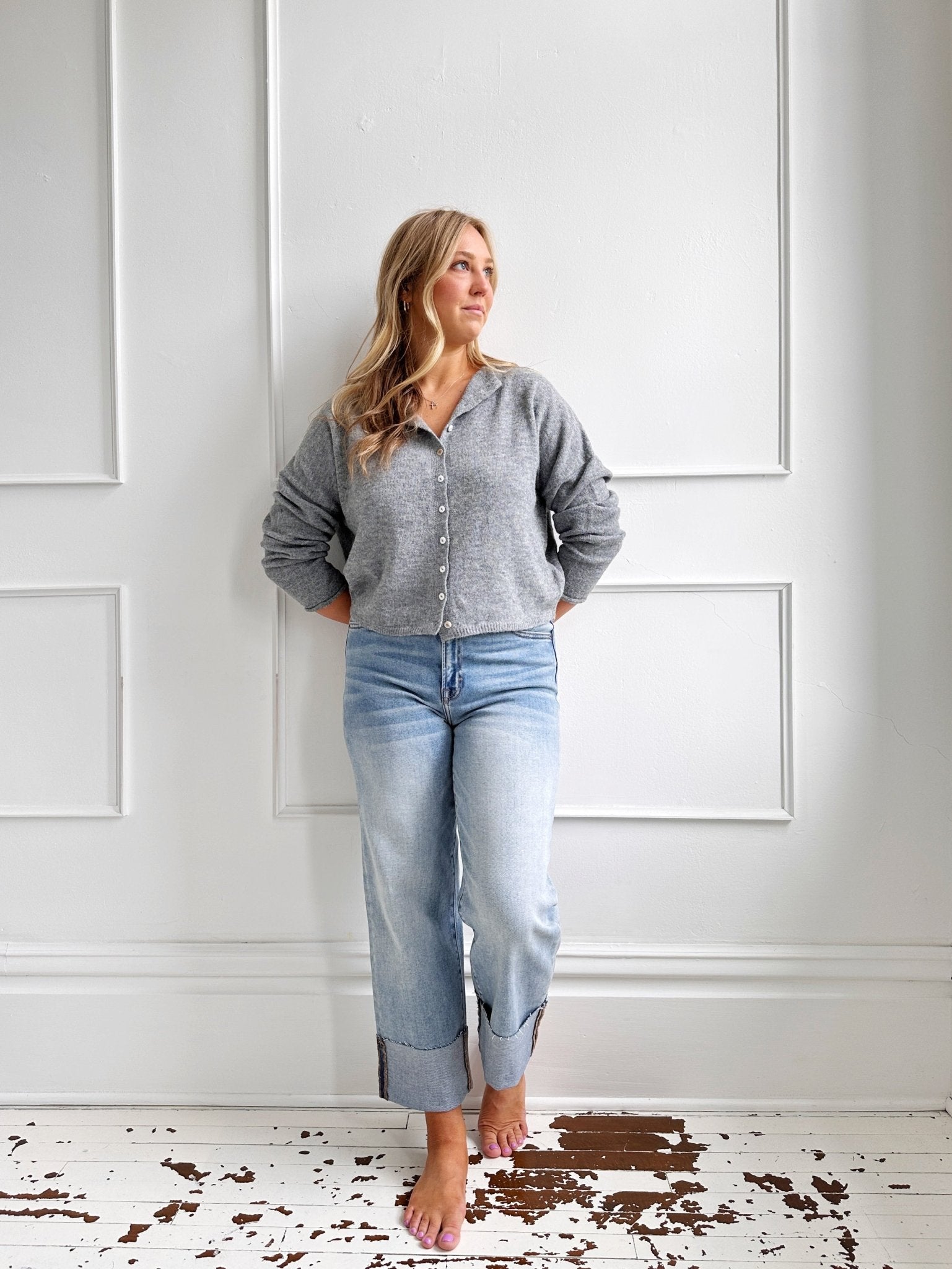Cuffed High Rise Straight Denim - Spring Sweet