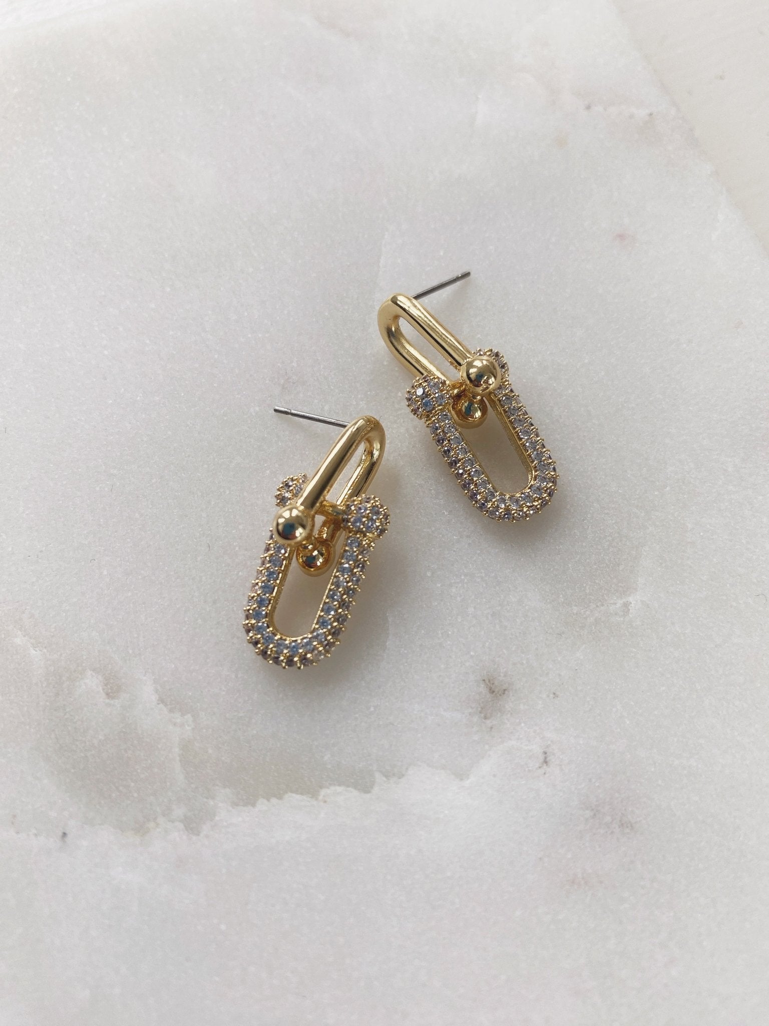 CZ U Link Earrings, Gold Plated - Spring Sweet