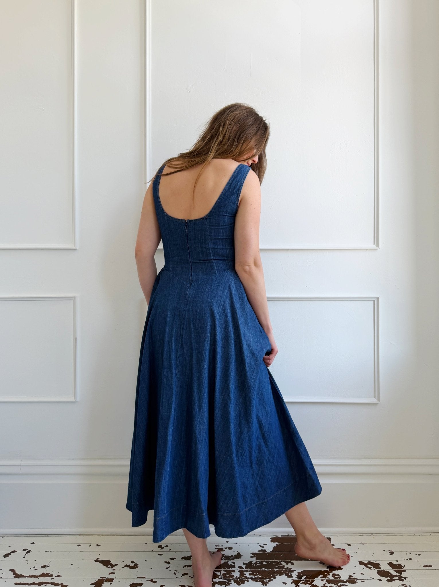 Denim Basque Waist Dress - Spring Sweet