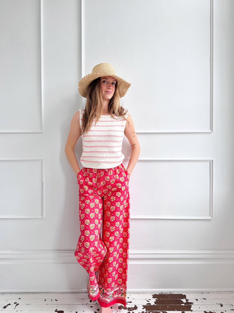 Diamond Floral Wide - Leg Pants - Spring Sweet