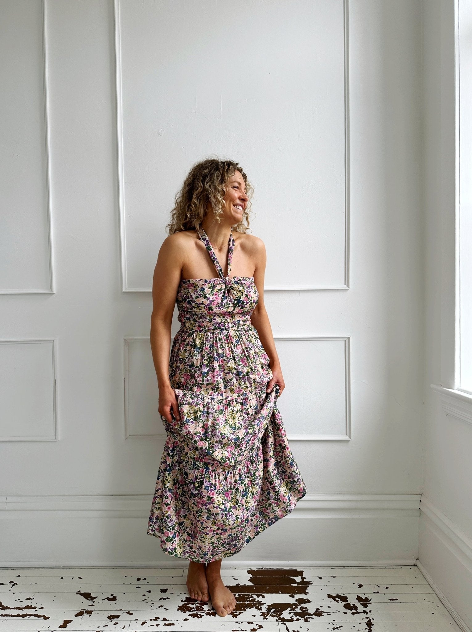 Ditzy Print Halter Midi Dress - Spring Sweet