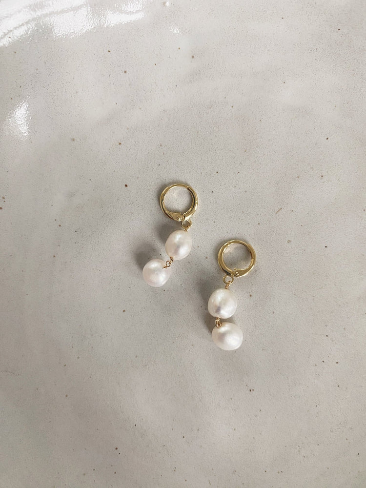 Double Pearl Hoops, Gold Plated - Spring Sweet