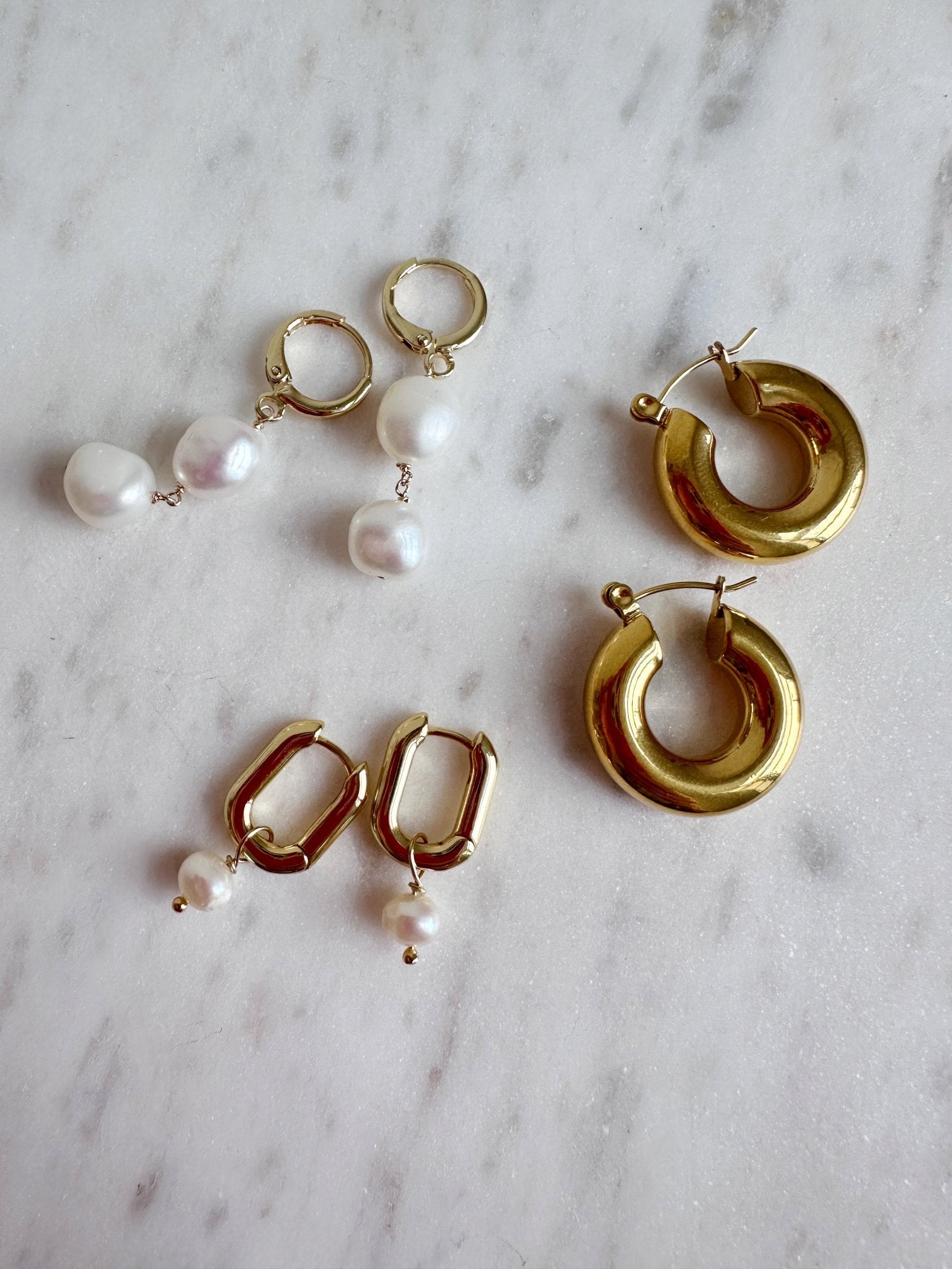 Double Pearl Hoops, Gold Plated - Spring Sweet