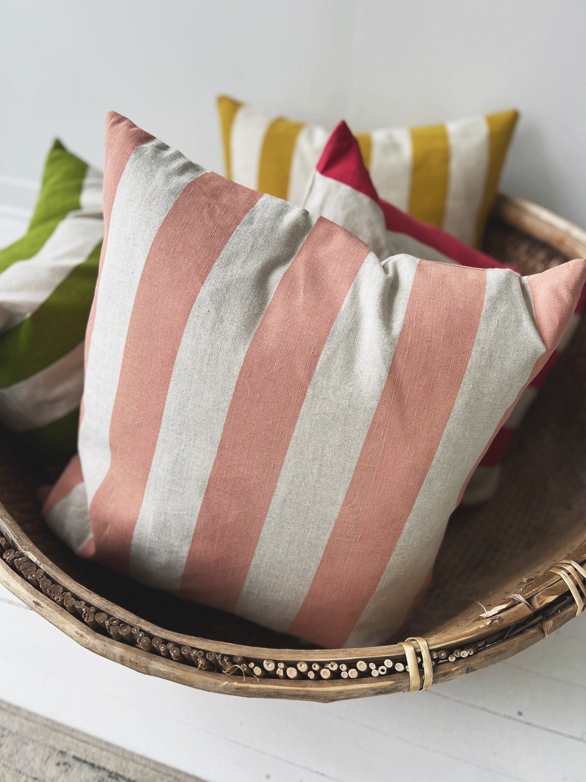 Down Filled Linen Striped Pillow - Spring Sweet