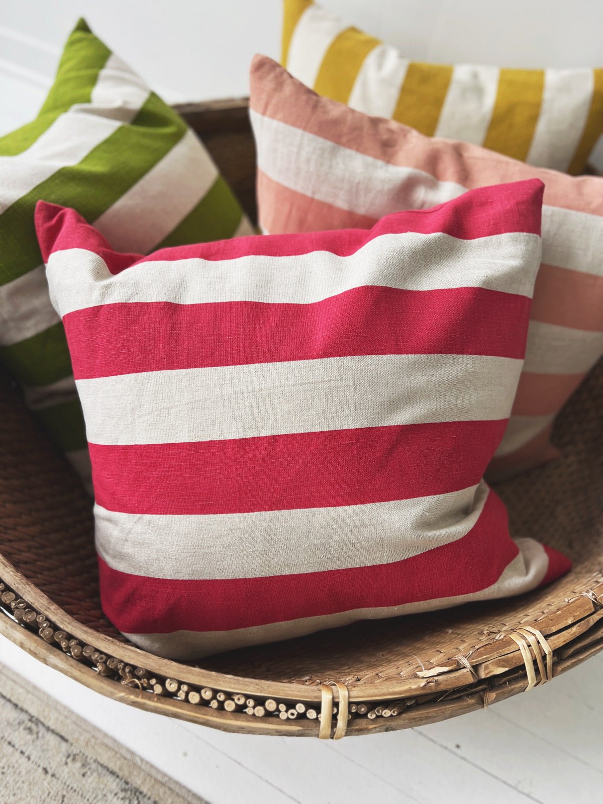 Down Filled Linen Striped Pillow - Spring Sweet