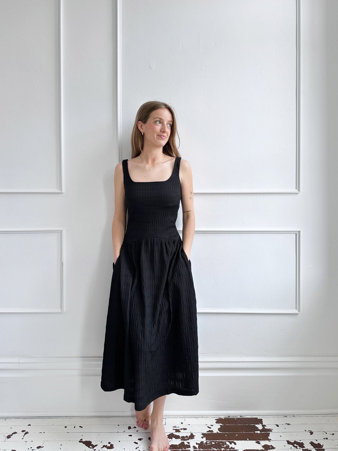 Drop Waist Textured Midi Dress - Spring Sweet