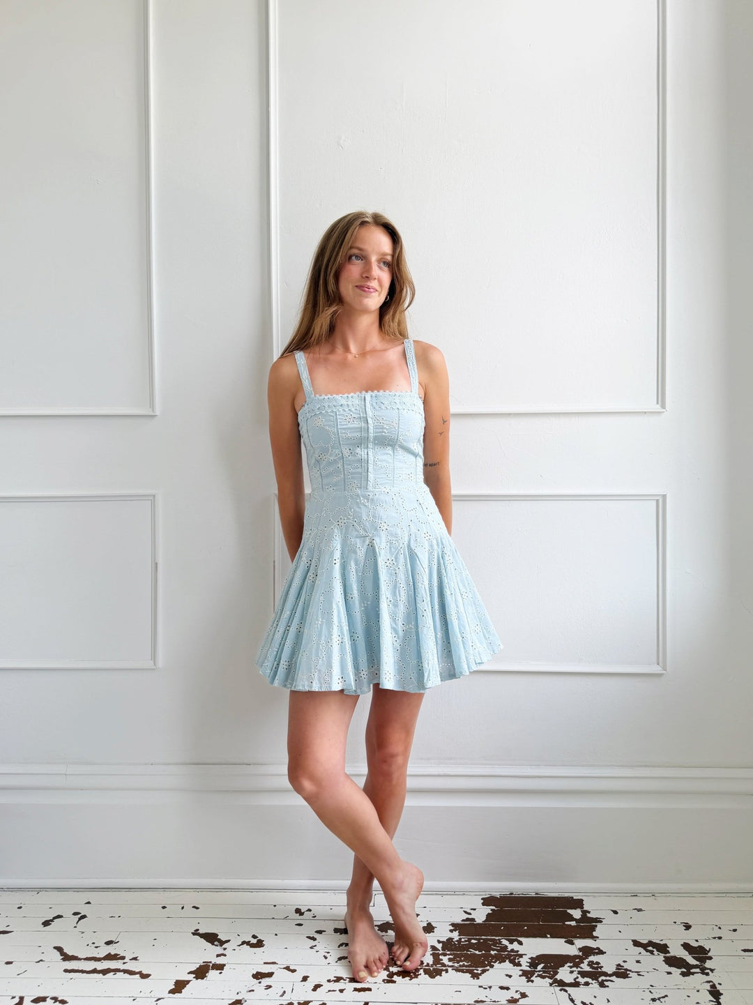 Embroidered Corset Top Mini Dress- FINAL SALE Large / Sky Blue