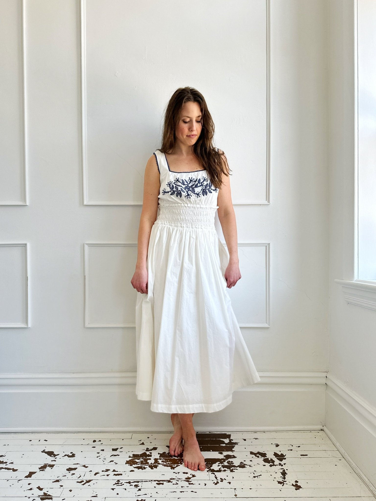 Embroidered Square Neck Midi Dress - Spring Sweet