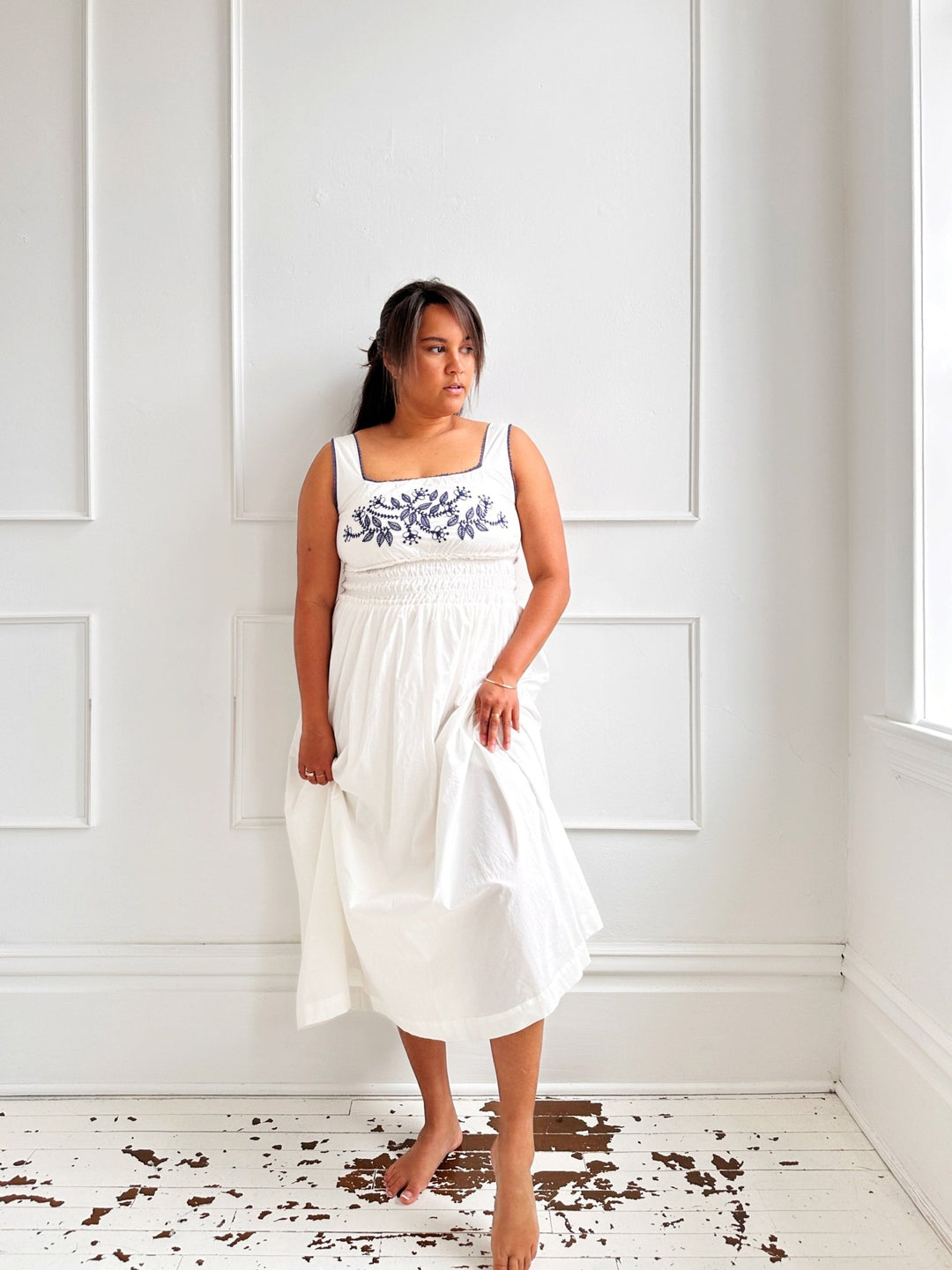 Embroidered Square Neck Midi Dress - Spring Sweet