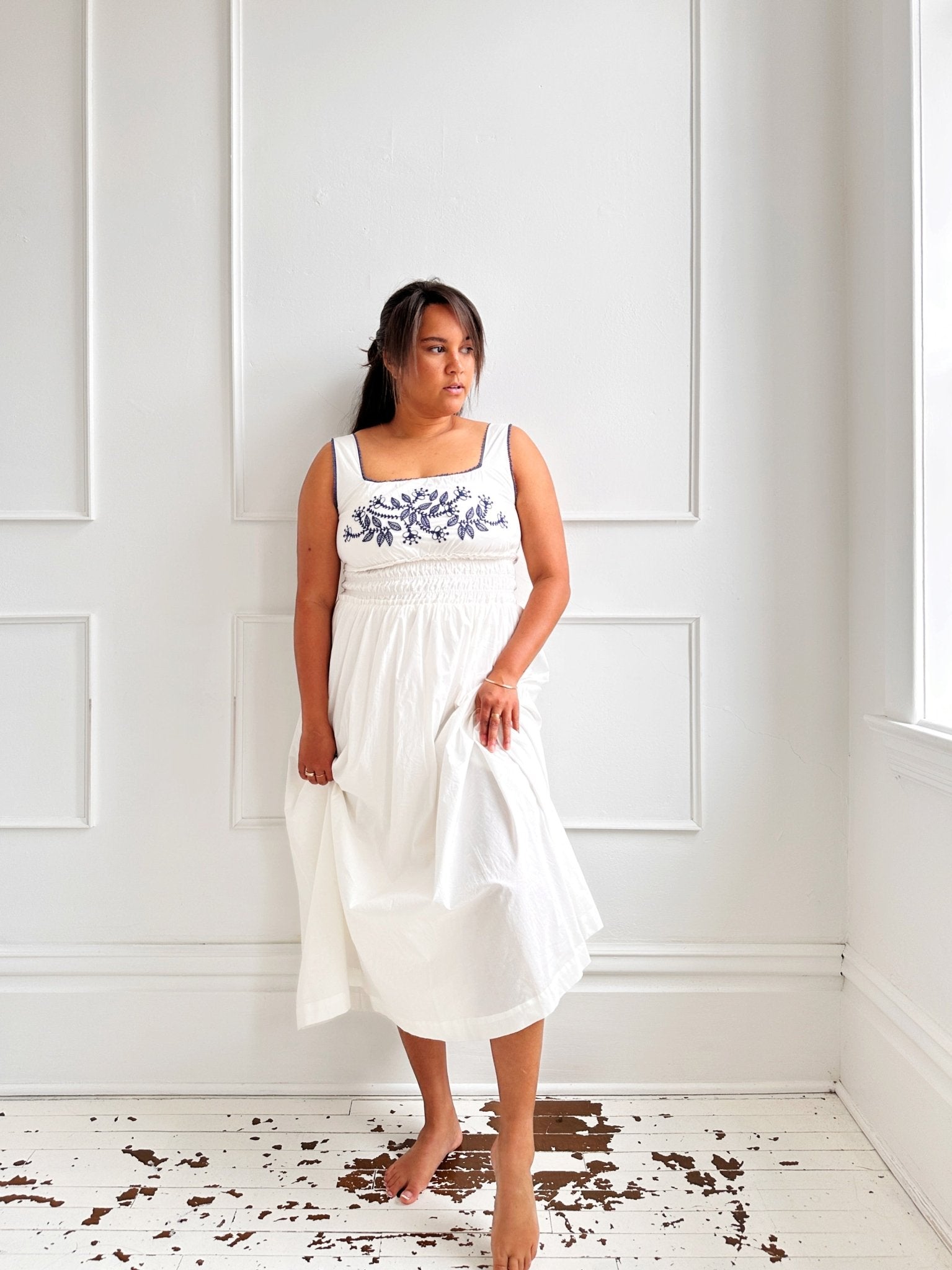 Embroidered Square Neck Midi Dress - Spring Sweet