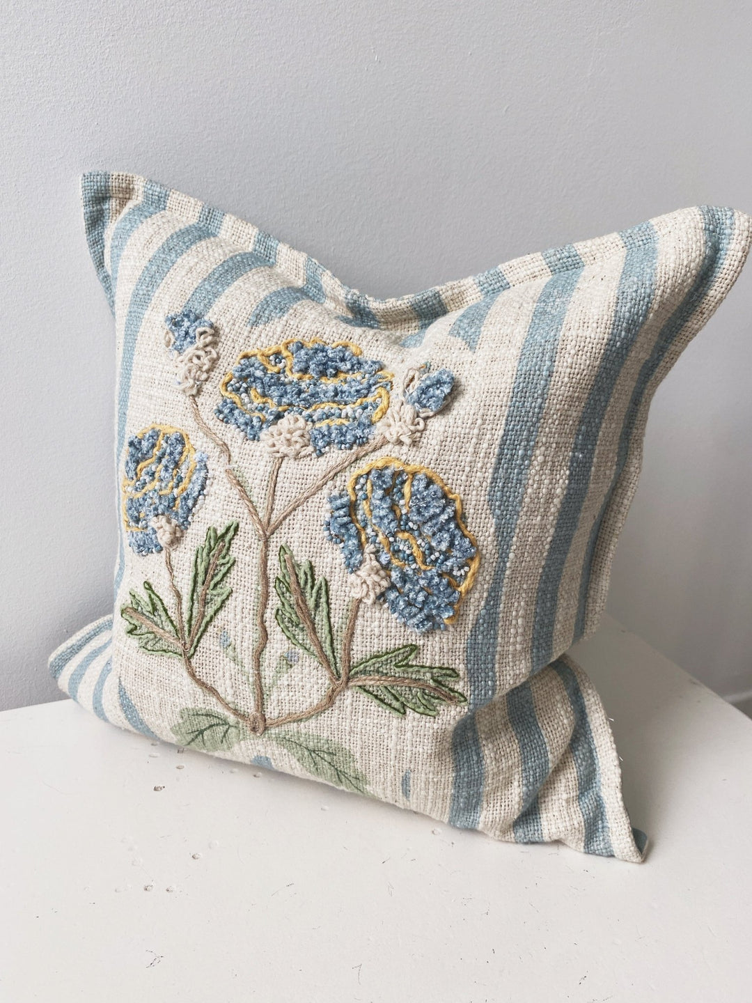 Embroidered Striped Cotton Pillow - Spring Sweet