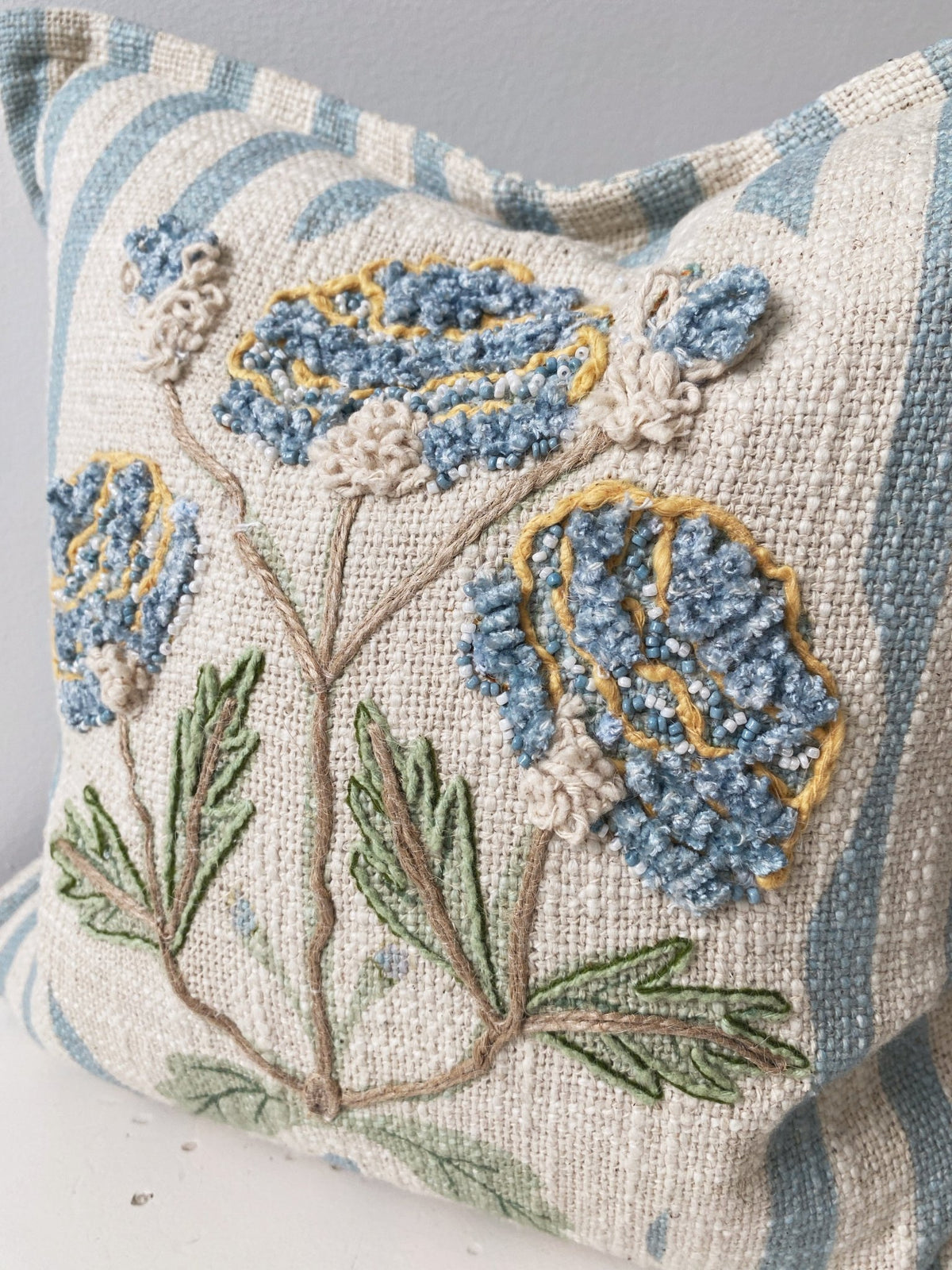Embroidered Striped Cotton Pillow - Spring Sweet