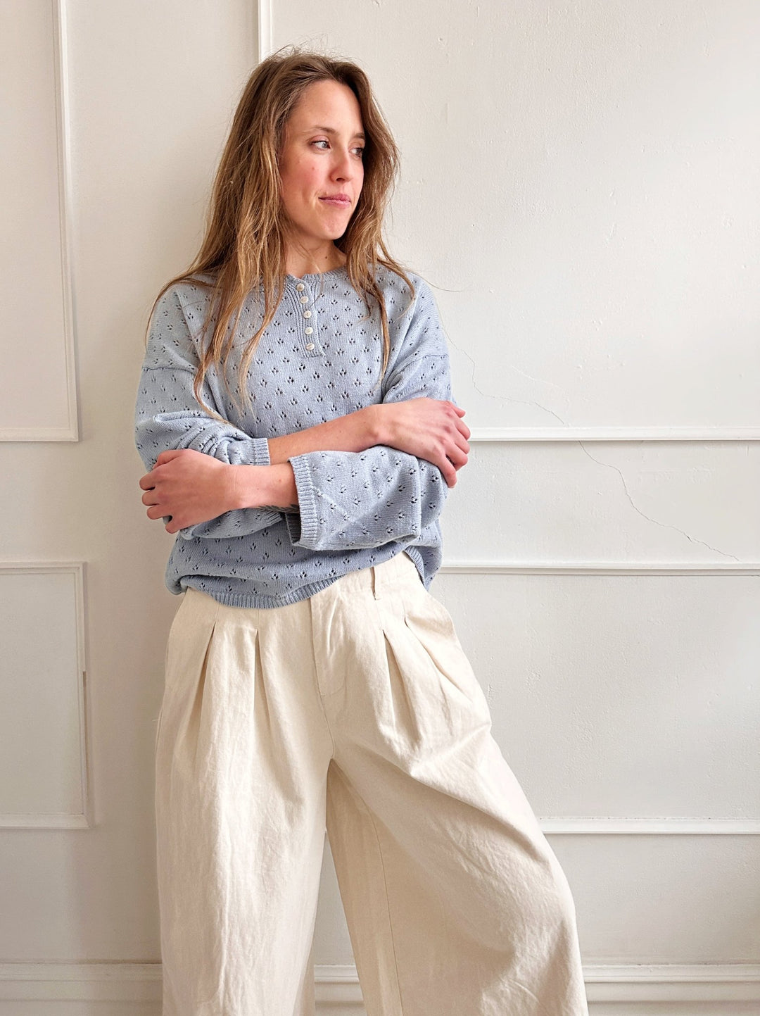 Eyelet Pullover Sweater - Spring Sweet