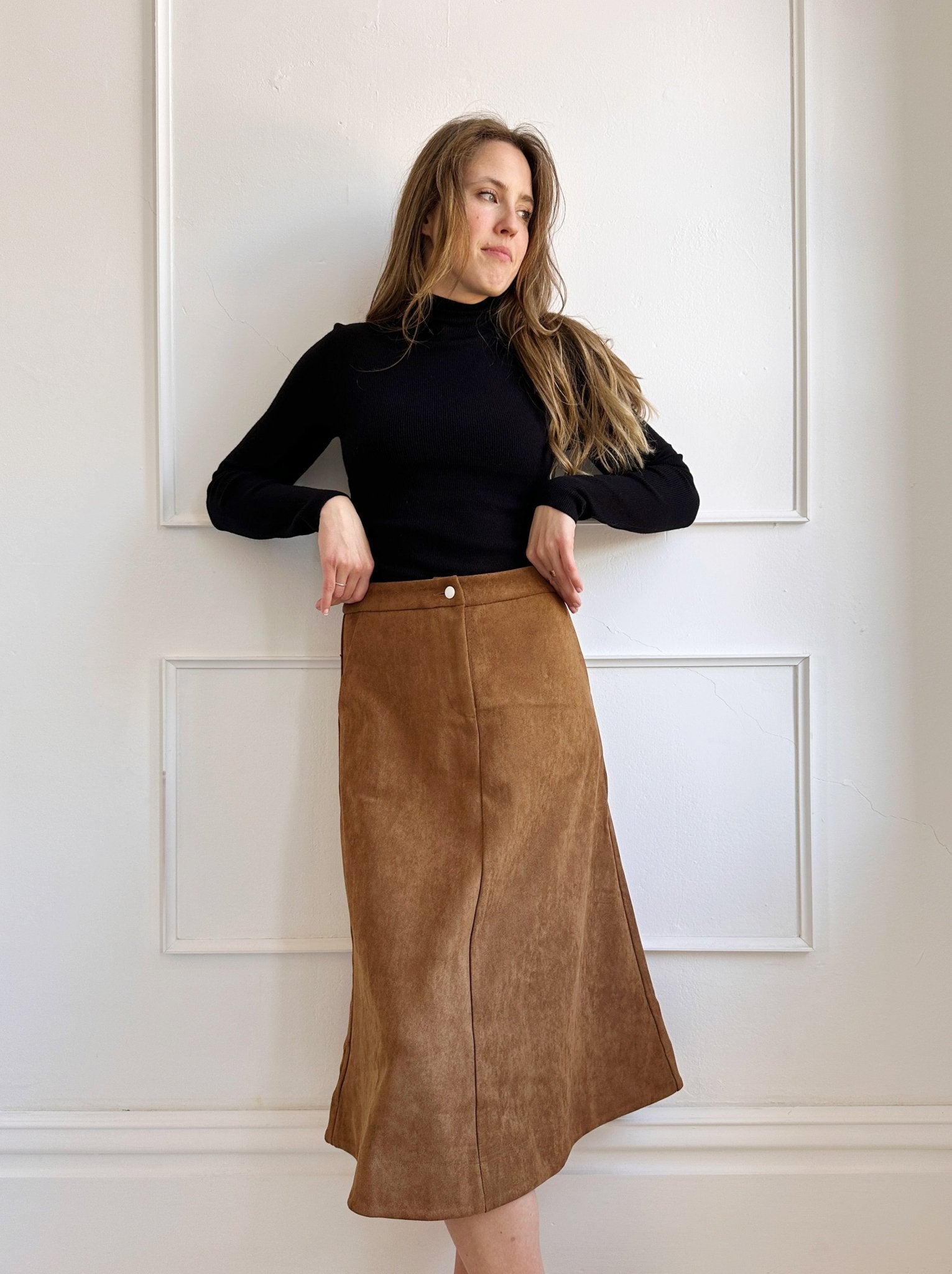 Faux Suede Midi Skirt - Spring Sweet