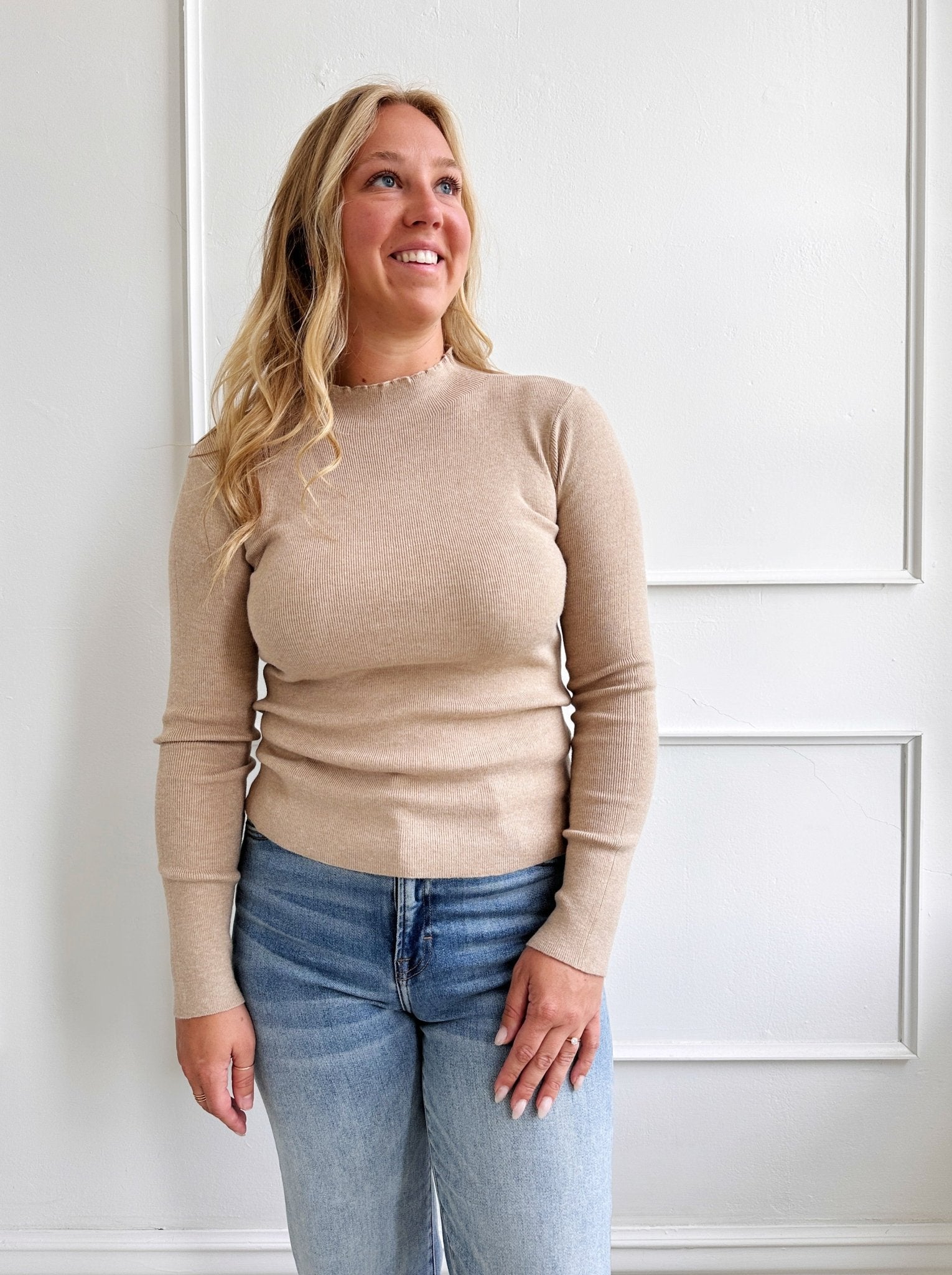 Fine Knit Mock Neck Sweater - Spring Sweet
