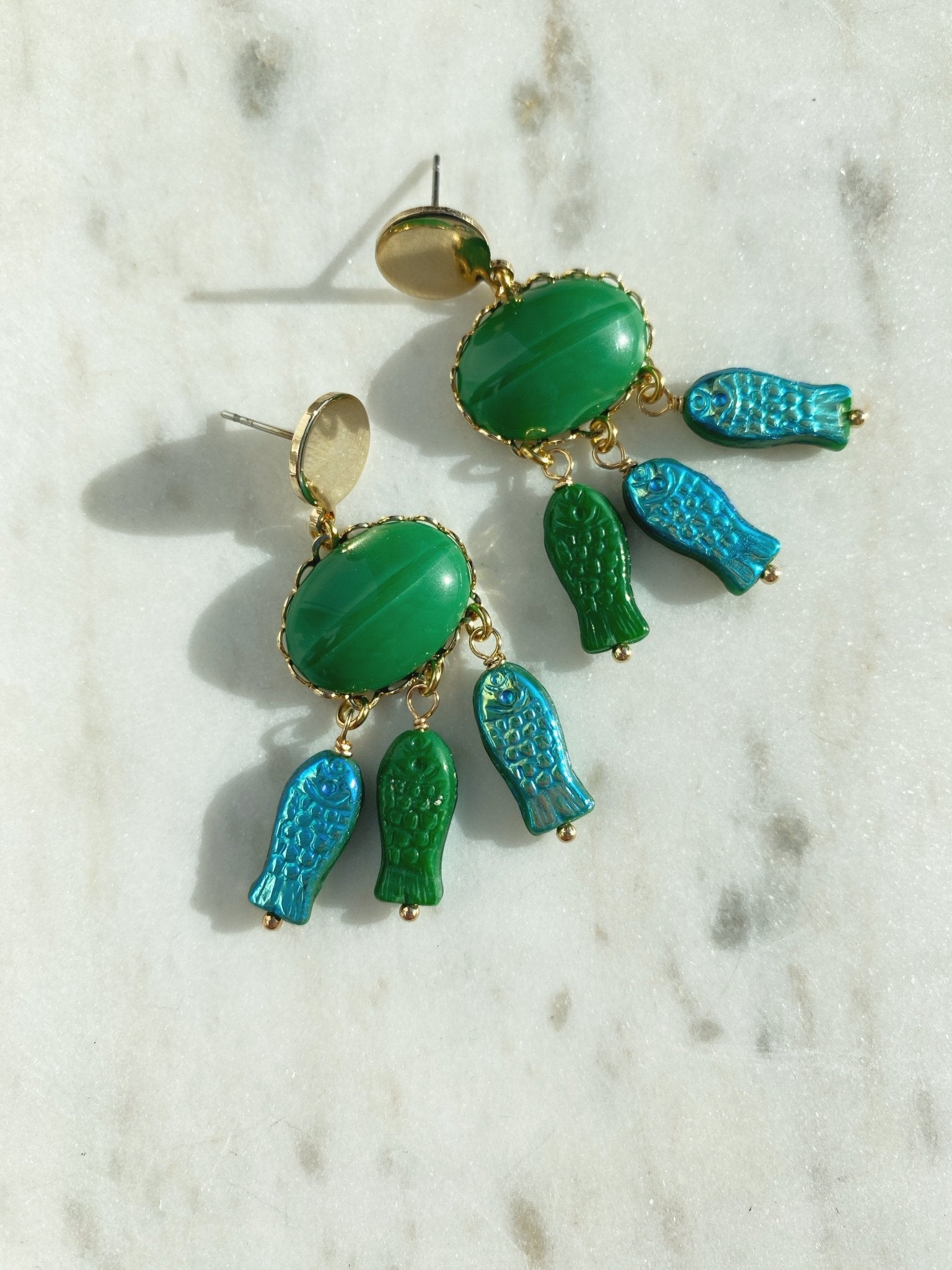 Fish Drop Earrings, Gold Plated - Spring Sweet
