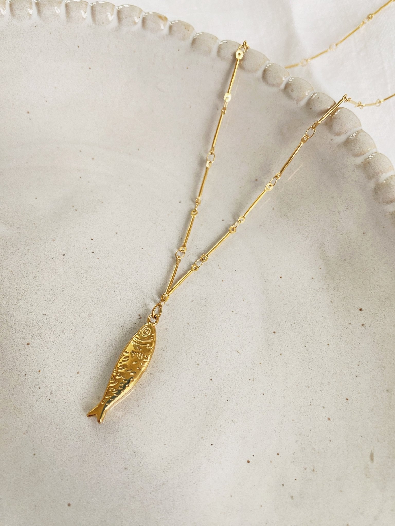 Fish Pendant Chain Necklace, 18K Gold Plated - Non - Tarnish - Spring Sweet