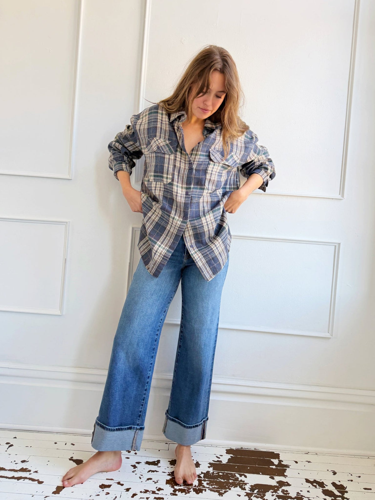 Flannel Top w/ Front Pockets - Spring Sweet