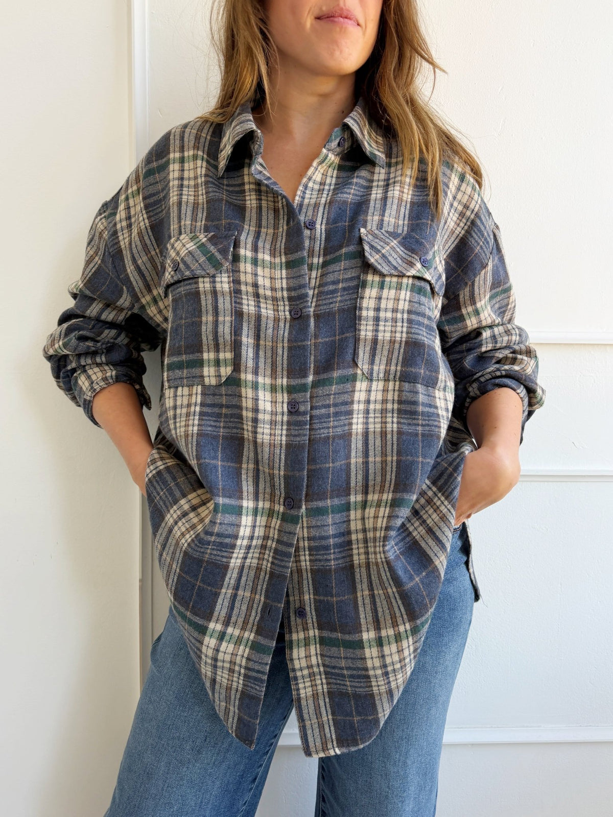 Flannel Top w/ Front Pockets - Spring Sweet