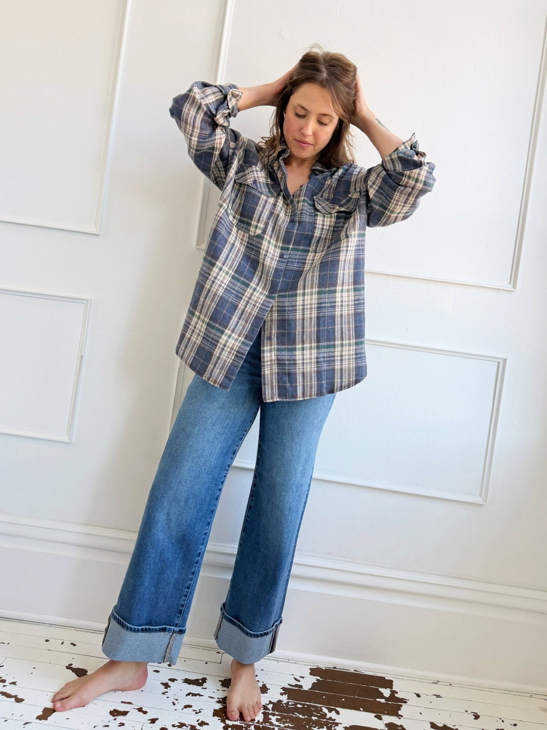 Flannel Top w/ Front Pockets - Spring Sweet