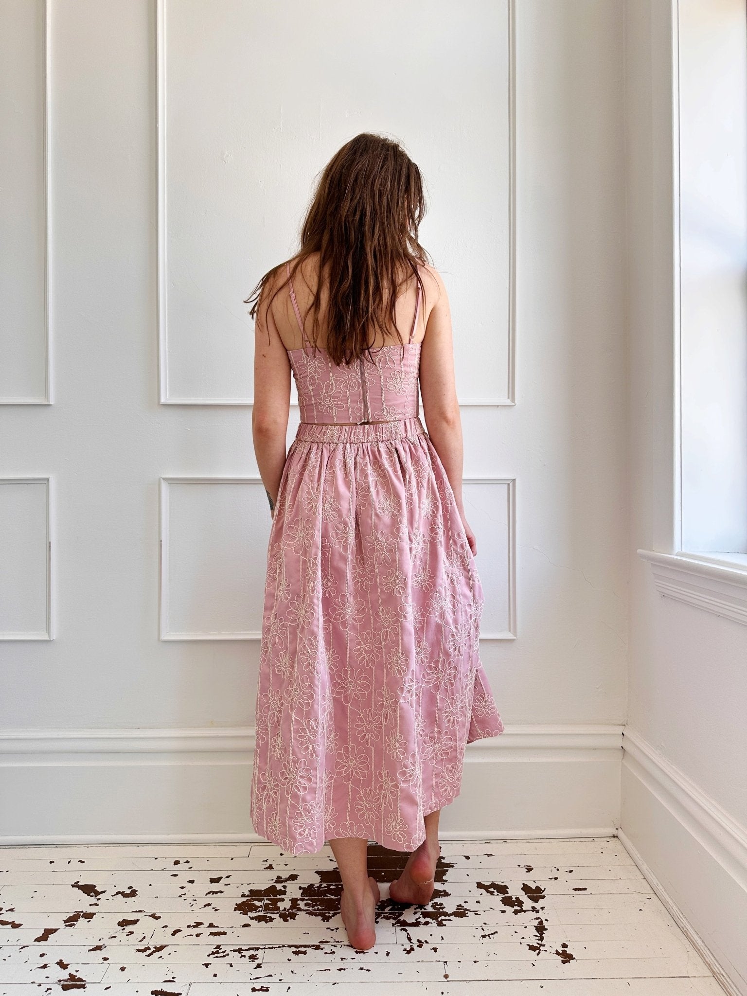 Floral Embroidered Midi Skirt - Spring Sweet