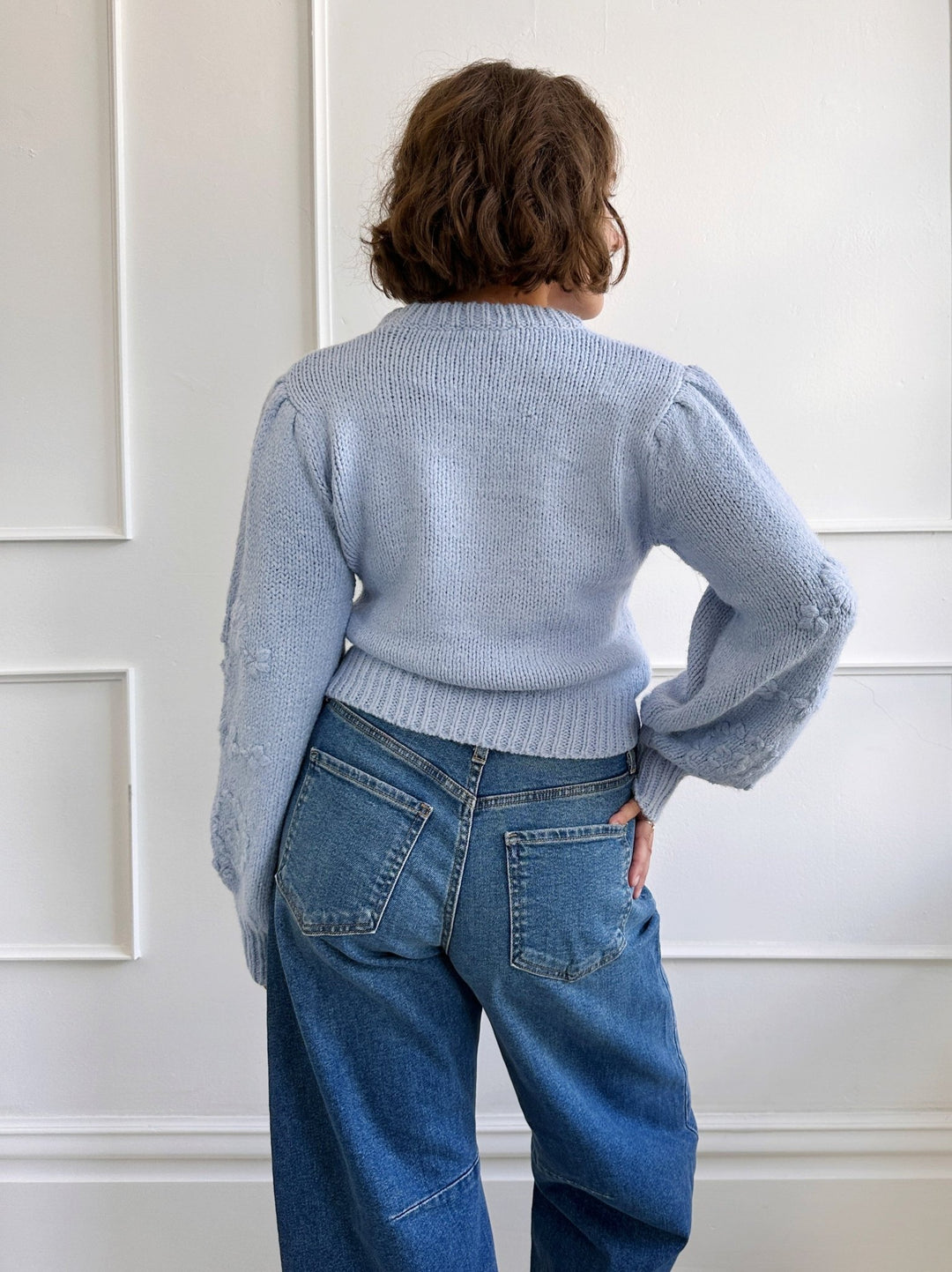 Floral Embroidered Sweater W/ Puff Sleeves - Spring Sweet
