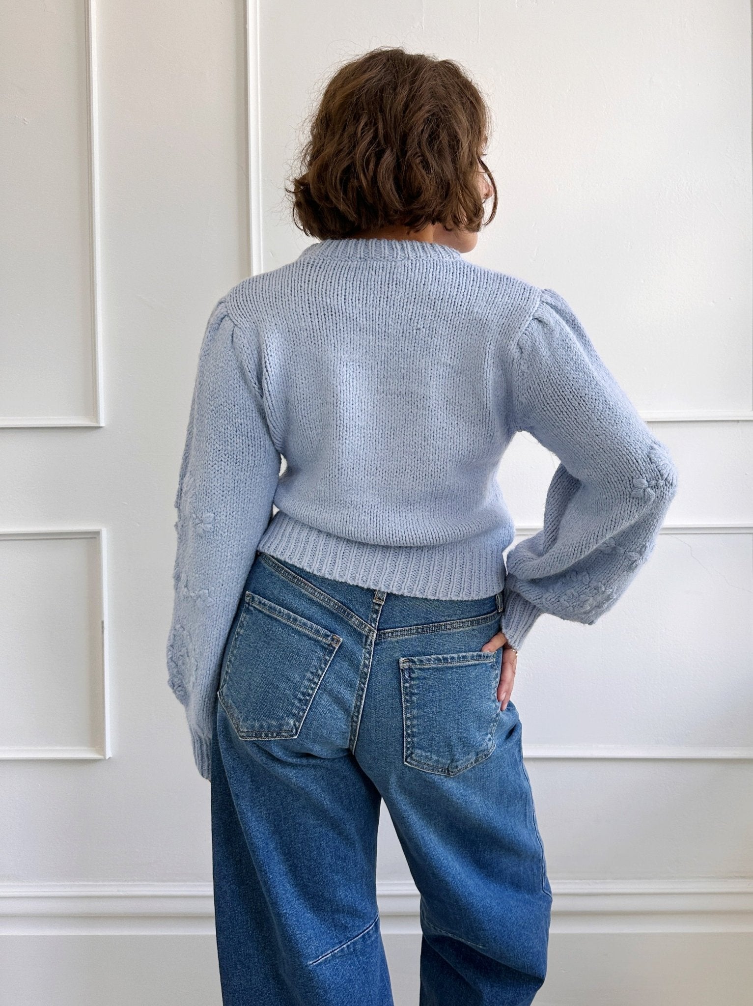Floral Embroidered Sweater W/ Puff Sleeves - Spring Sweet
