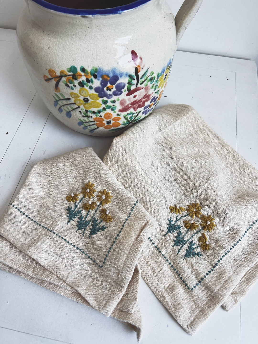 Floral Embroidered Tea Towel - Spring Sweet